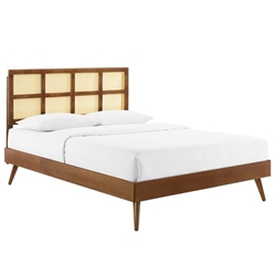 Sidney Cane and Wood King Platform Bed With Splayed Legs - Walnut 