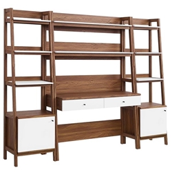 Bixby 3-Piece Wood Office Desk and Bookshelf - Walnut White 