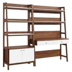 Bixby 2-Piece Wood Office Desk and Bookshelf with 2 Door Storage - Walnut White 