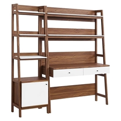 Bixby 2-Piece Wood Office Desk and Bookshelf - Walnut White 