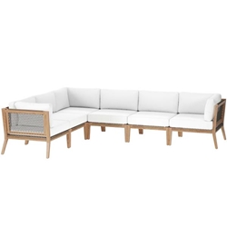 Clearwater Outdoor Patio Teak Wood 6-Piece Sectional Sofa - Gray White - Style B 