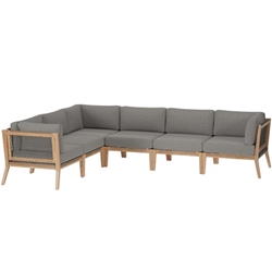 Clearwater Outdoor Patio Teak Wood 6-Piece Sectional Sofa - Gray Graphite - Style B 