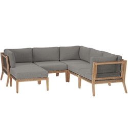 Clearwater Outdoor Patio Teak Wood 6-Piece Sectional Sofa - Gray Graphite - Style C 