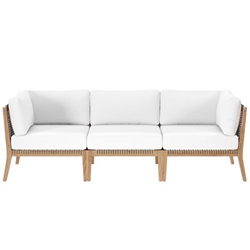 Clearwater Outdoor Patio Teak Wood Sofa - Gray White 