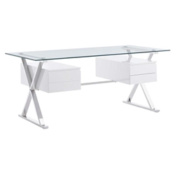 Sector 71" Glass Top Glass Office Desk - White 