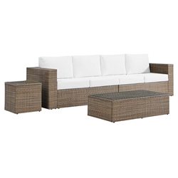 Convene Outdoor Patio 4-Piece Furniture Set - Cappuccino White- Style A 