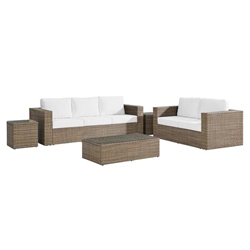 Convene Outdoor Patio 5-Piece Furniture Set - Cappuccino White 