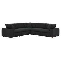 Commix Down Filled Overstuffed Boucle 5-Piece Sectional Sofa - Black 