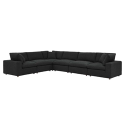 Commix Down Filled Overstuffed Boucle Fabric 6-Piece Sectional Sofa - Black - Style B 