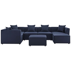 Saybrook Outdoor Patio Upholstered 7-Piece Sectional Sofa - Navy 