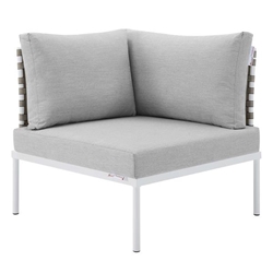 Harmony Sunbrella® Basket Weave Outdoor Patio Aluminum Corner Chair - Tan Gray 