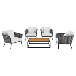 Stance 5 Piece Outdoor Patio Aluminum Sectional Sofa Set - Gray White 