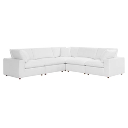 Commix Down Filled Overstuffed 5 Piece 5-Piece Sectional Sofa - Pure White 