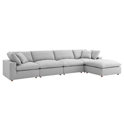 Commix Down Filled Overstuffed 5 Piece Sectional Sofa Set - Light Gray 