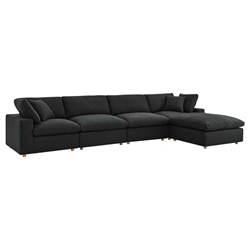 Commix Down Filled Overstuffed 5 Piece Sectional Sofa Set - Black 