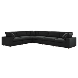 Commix Down Filled Overstuffed 6 Piece Sectional Sofa Set - Black 
