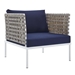Harmony 7-Piece  Sunbrella® Basket Weave Outdoor Patio Aluminum Sectional Sofa Set - Tan Navy - MOD12266