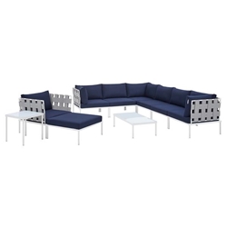 Harmony 10-Piece  Sunbrella® Outdoor Patio Aluminum Sectional Sofa Set - Gray Navy 