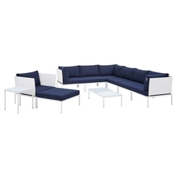Harmony 10-Piece  Sunbrella® Outdoor Patio Aluminum Sectional Sofa Set - White Navy 