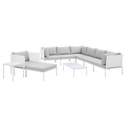 Harmony 10-Piece  Sunbrella® Outdoor Patio Aluminum Sectional Sofa Set - White Gray 