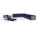 Harmony 10-Piece  Sunbrella® Basket Weave Outdoor Patio Aluminum Sectional Sofa Set - Tan Navy - MOD12278