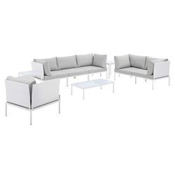 Harmony 8-Piece  Sunbrella® Outdoor Patio Aluminum Seating Set - White Gray 