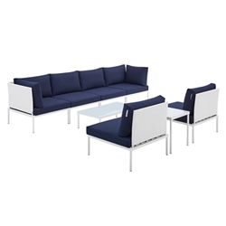 Harmony 8-Piece  Sunbrella® Outdoor Patio Aluminum Sectional Sofa Set - White Navy - Style B 