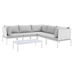 Harmony 6-Piece  Sunbrella® Outdoor Patio Aluminum Sectional Sofa Set - White Gray 