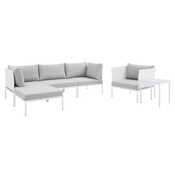 Harmony 6-Piece  Sunbrella® Outdoor Patio Aluminum Seating Set - White Gray 