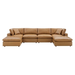 Commix Down Filled Overstuffed Vegan Leather 6-Piece Sectional Sofa - Tan- Style A 