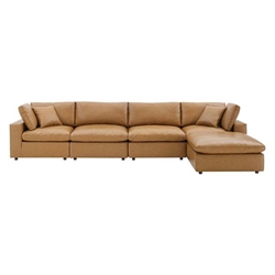 Commix Down Filled Overstuffed Vegan Leather 5-Piece Sectional Sofa - Tan- Style A 