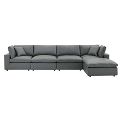 Commix Down Filled Overstuffed Vegan Leather 5-Piece Sectional Sofa - Gray- Style B 