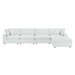Commix Down Filled Overstuffed Vegan Leather 5-Piece Sectional Sofa - White- Style A 