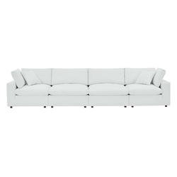 Commix Down Filled Overstuffed Vegan Leather 4-Seater Sofa - White 