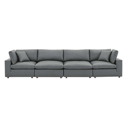Commix Down Filled Overstuffed Vegan Leather 4-Seater Sofa - Gray 