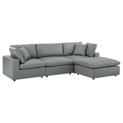Commix Down Filled Overstuffed Vegan Leather 4-Piece Sectional Sofa - Gray 