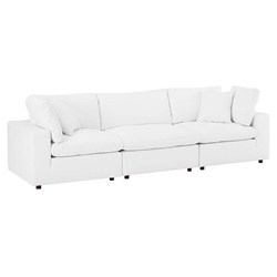 Commix Down Filled Overstuffed Vegan Leather 3-Seater Sofa - White 