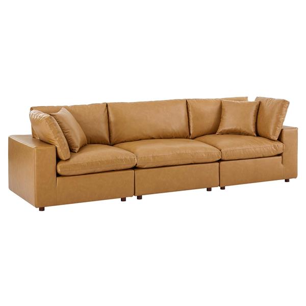 Commix Down Filled Overstuffed Vegan Leather 3-Seater Sofa - Tan 