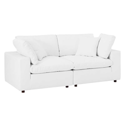 Commix Down Filled Overstuffed Vegan Leather Loveseat - White 