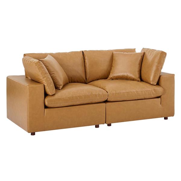 Commix Down Filled Overstuffed Vegan Leather Loveseat - Tan 