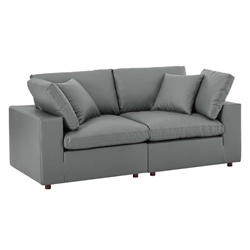 Commix Down Filled Overstuffed Vegan Leather Loveseat - Gray 