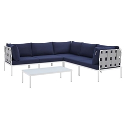 Harmony 6-Piece  Sunbrella® Outdoor Patio Aluminum Sectional Sofa Set - Gray Navy 