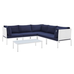 Harmony 6-Piece  Sunbrella® Outdoor Patio Aluminum Sectional Sofa Set - White Navy 