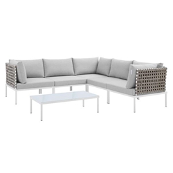 Harmony 6-Piece  Sunbrella® Basket Weave Outdoor Patio Aluminum Sectional Sofa Set - Tan Gray 