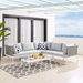 Harmony 6-Piece  Sunbrella® Basket Weave Outdoor Patio Aluminum Sectional Sofa Set - Tan Gray - MOD12339