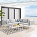 Harmony 6-Piece  Sunbrella® Basket Weave Outdoor Patio Aluminum Sectional Sofa Set - Taupe Gray - MOD12340