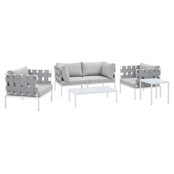 Harmony 5-Piece  Sunbrella® Outdoor Patio Aluminum Furniture Set - Gray Gray 