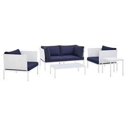 Harmony 5-Piece  Sunbrella® Outdoor Patio Aluminum Furniture Set - White Navy 