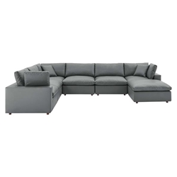 Commix Down Filled Overstuffed Vegan Leather 7-Piece Sectional Sofa - Gray- Style A 