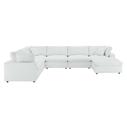 Commix Down Filled Overstuffed Vegan Leather 7-Piece Sectional Sofa - White 